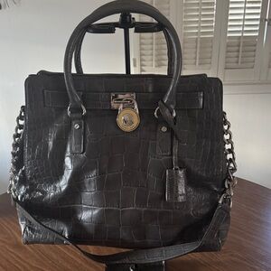 ✅❤️MICHAEL KORS Grey Crocodile Embossed Hamilton Chain Satchel Leather Purse❤️